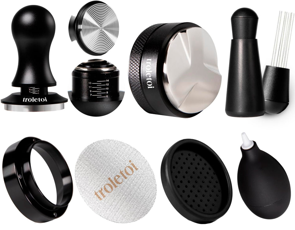 Troletoi 7-piece espresso kit tamper close-up for precise tamping.