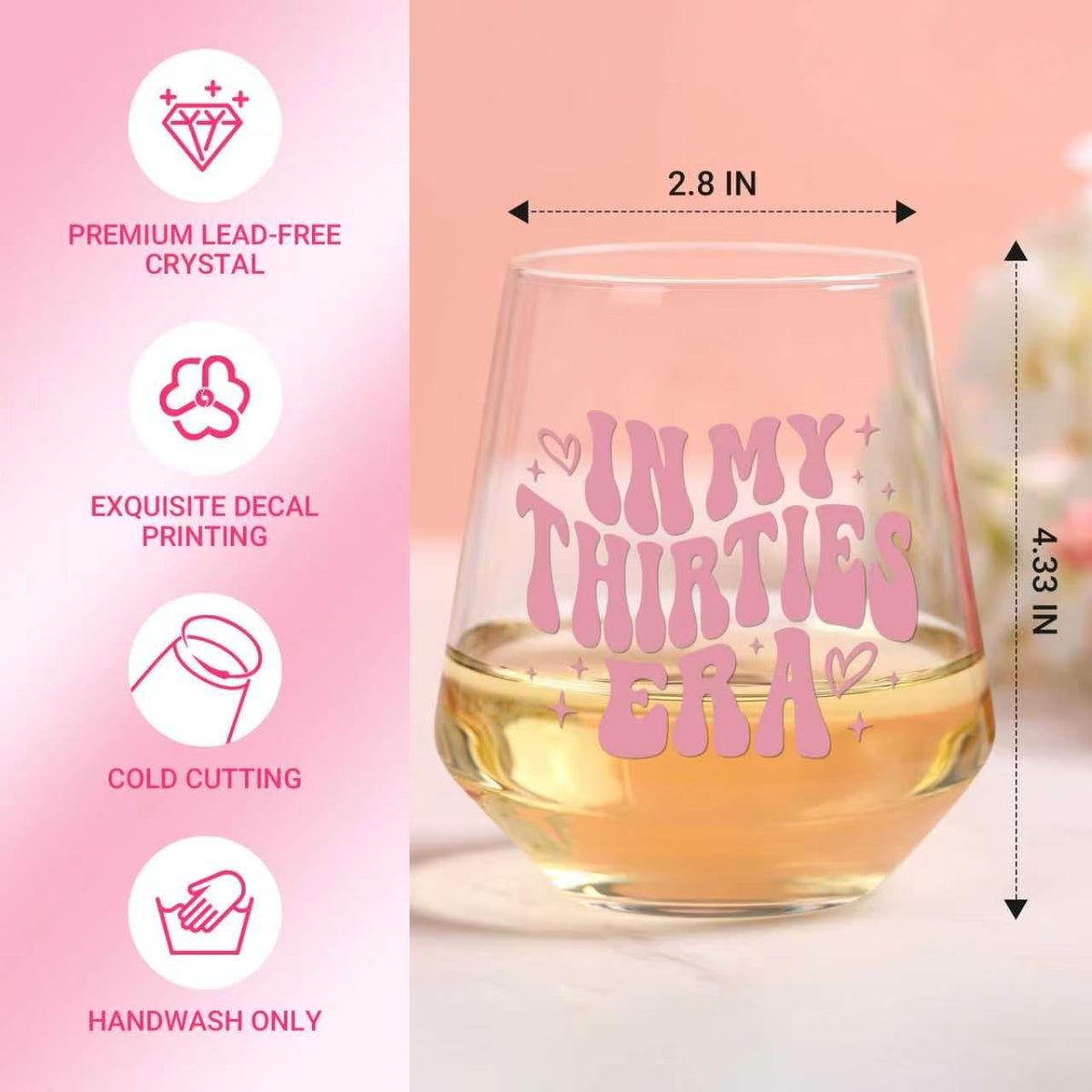 TrophyToast crystal-clear stemless wine glass suitable for any drink.