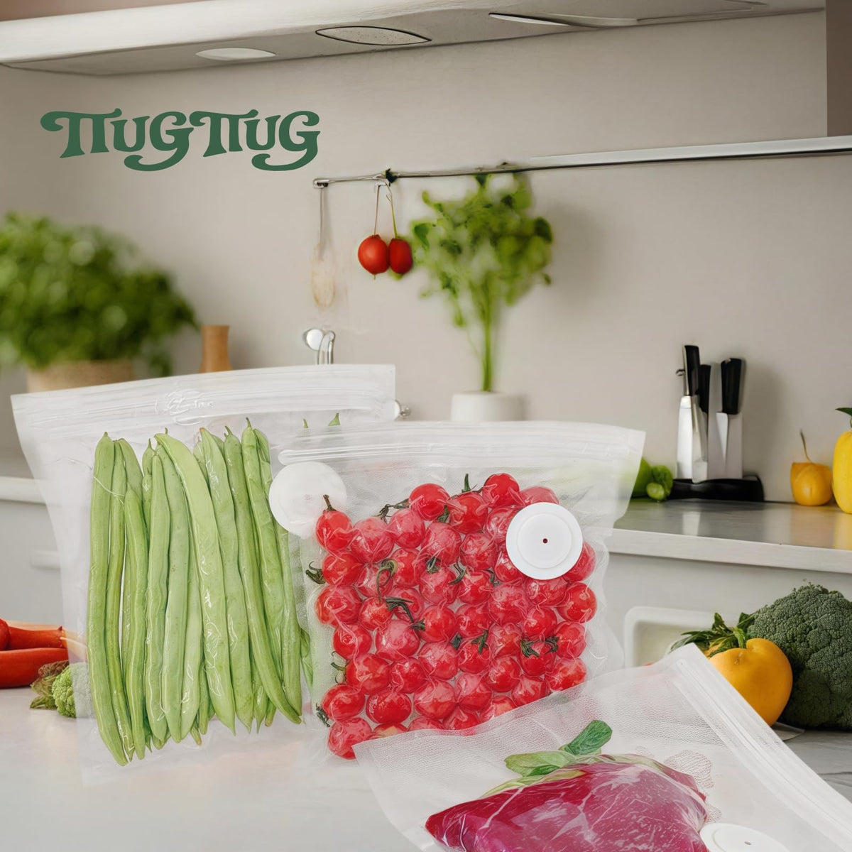 TTUGTTUG bags suit vegetables, meat, seafood, dry goods, and meal prep.