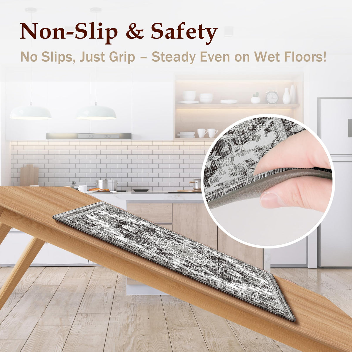 tubeamin non-slip back kitchen rug helps prevent slips on dry floors