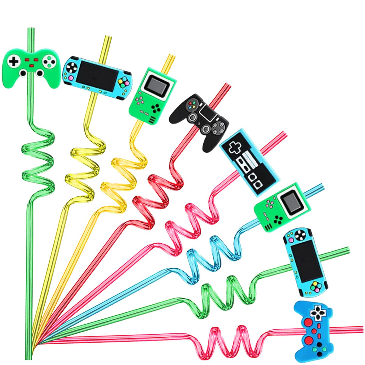 TUKOH TAKA game controller patterned curly straw ideal for kids' party drinks