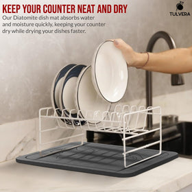 Tulvera mat protects counters and promotes airflow for quick drying.