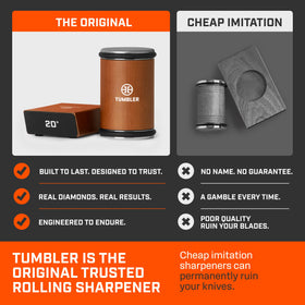 TUMBLER magnetic holder keeps knife steady during sharpening for precise results.