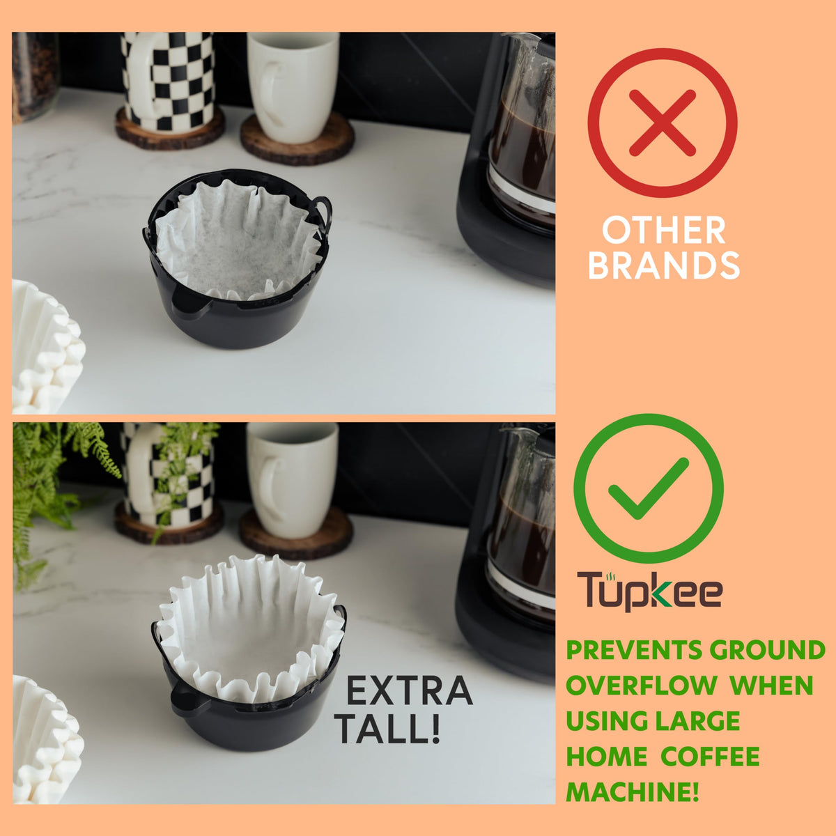 Tupkee 12-Cup large filter packaging highlighting USA-made quality