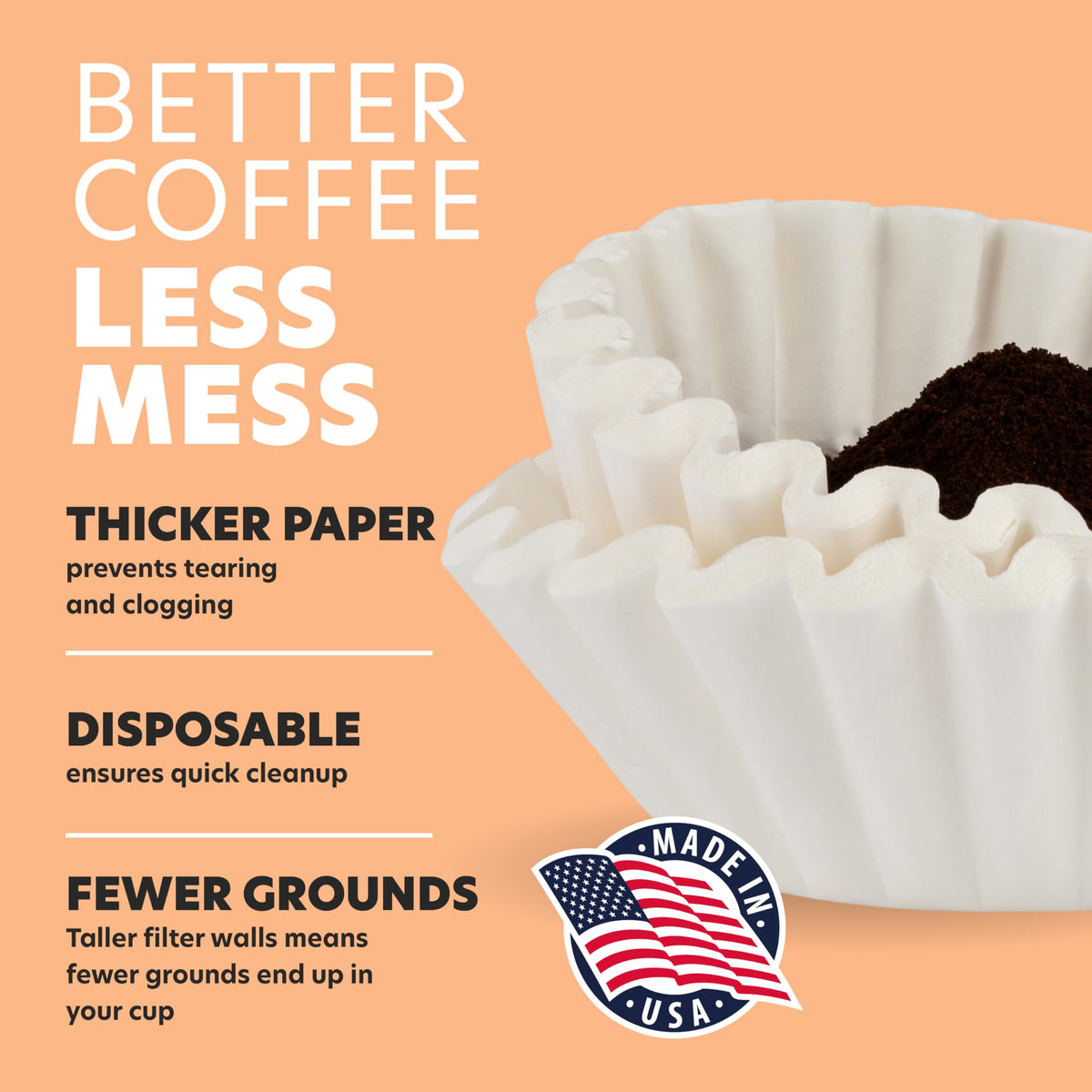 Tupkee 12-Cup large filter ribbed edges resist tearing during brewing