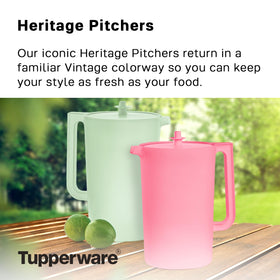 Tupperware Heritage 1 Gallon Pitcher lid shows one-touch secure closure for freshness.