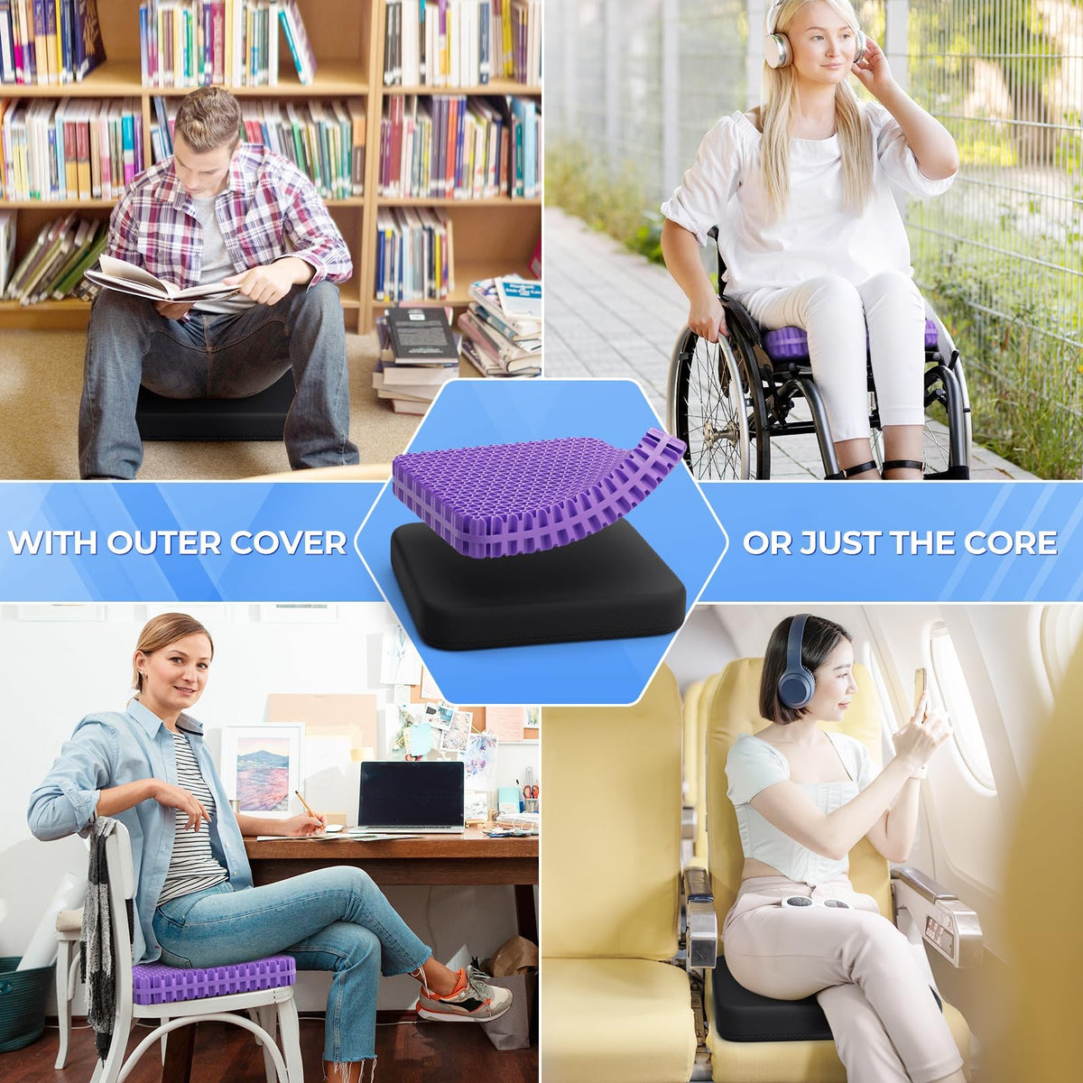 Compact, portable comfort for car seats or wheelchairs with TushGuard.