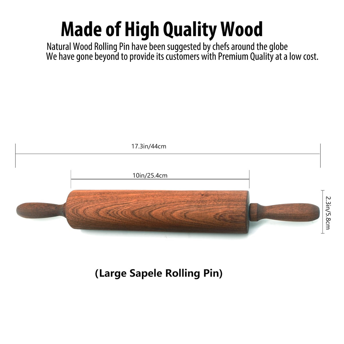 TUSIWIT Classic Sapele rolling pin wood grain close-up for a stylish, durable tool.