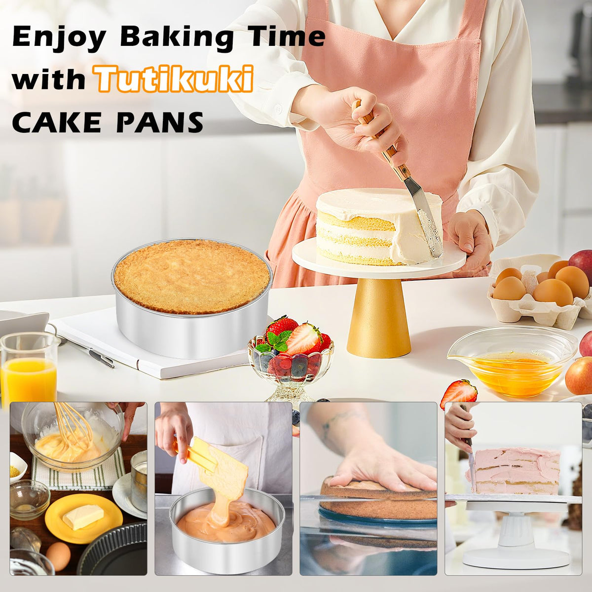 Tutikuki 2inch tall straight-walled pans support even layered creations.