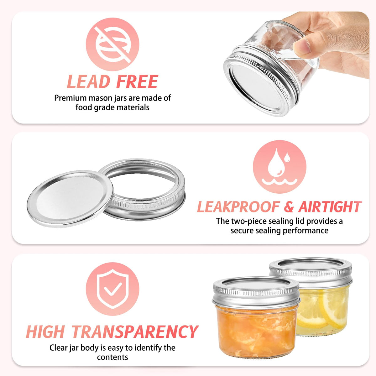 TUZAZO 4oz mason jar clear glass showing transparency for content display