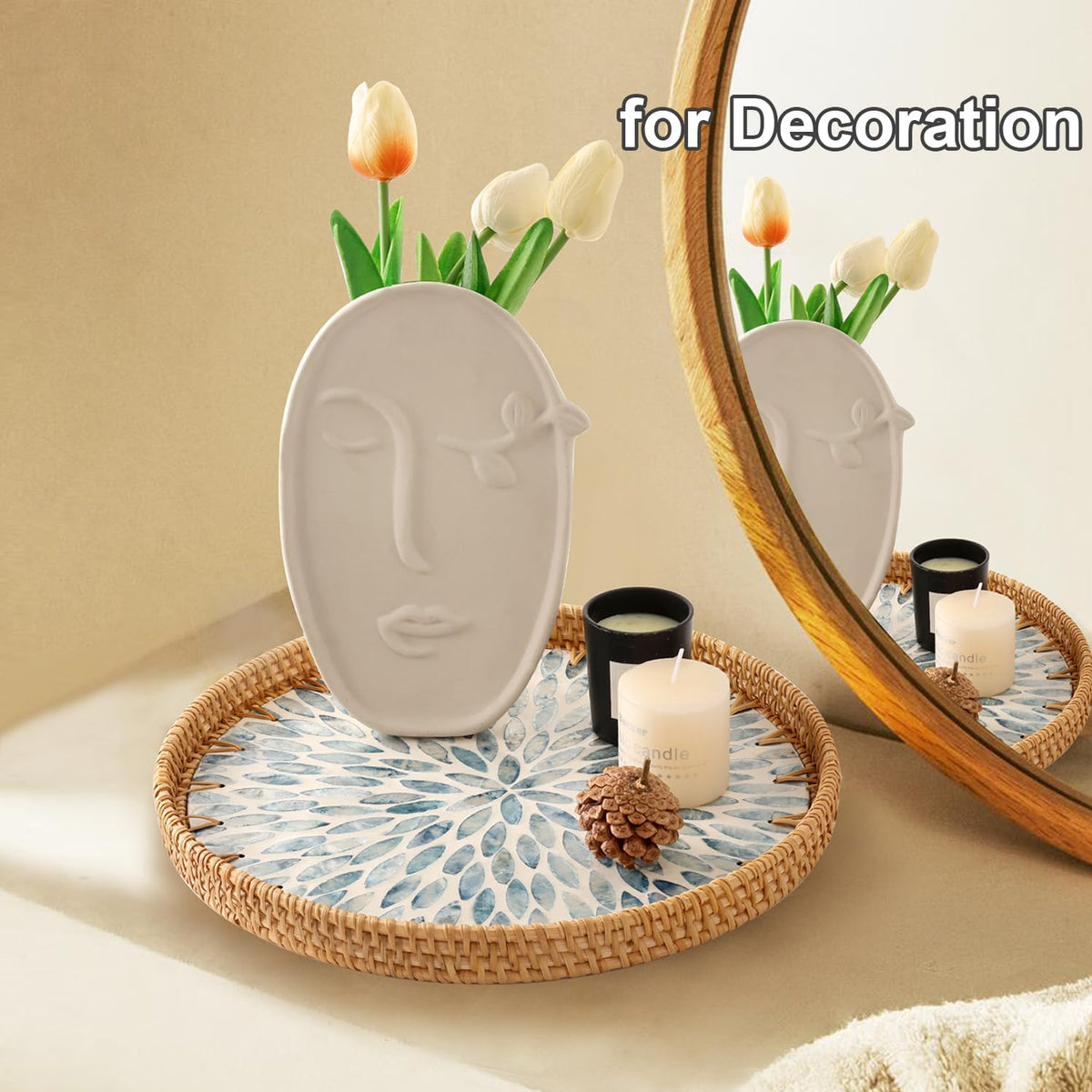 Tynulox decorative wicker tray adds natural warmth to spaces.