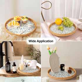 Tynulox light blue leaf pattern tray enhances living room decor.