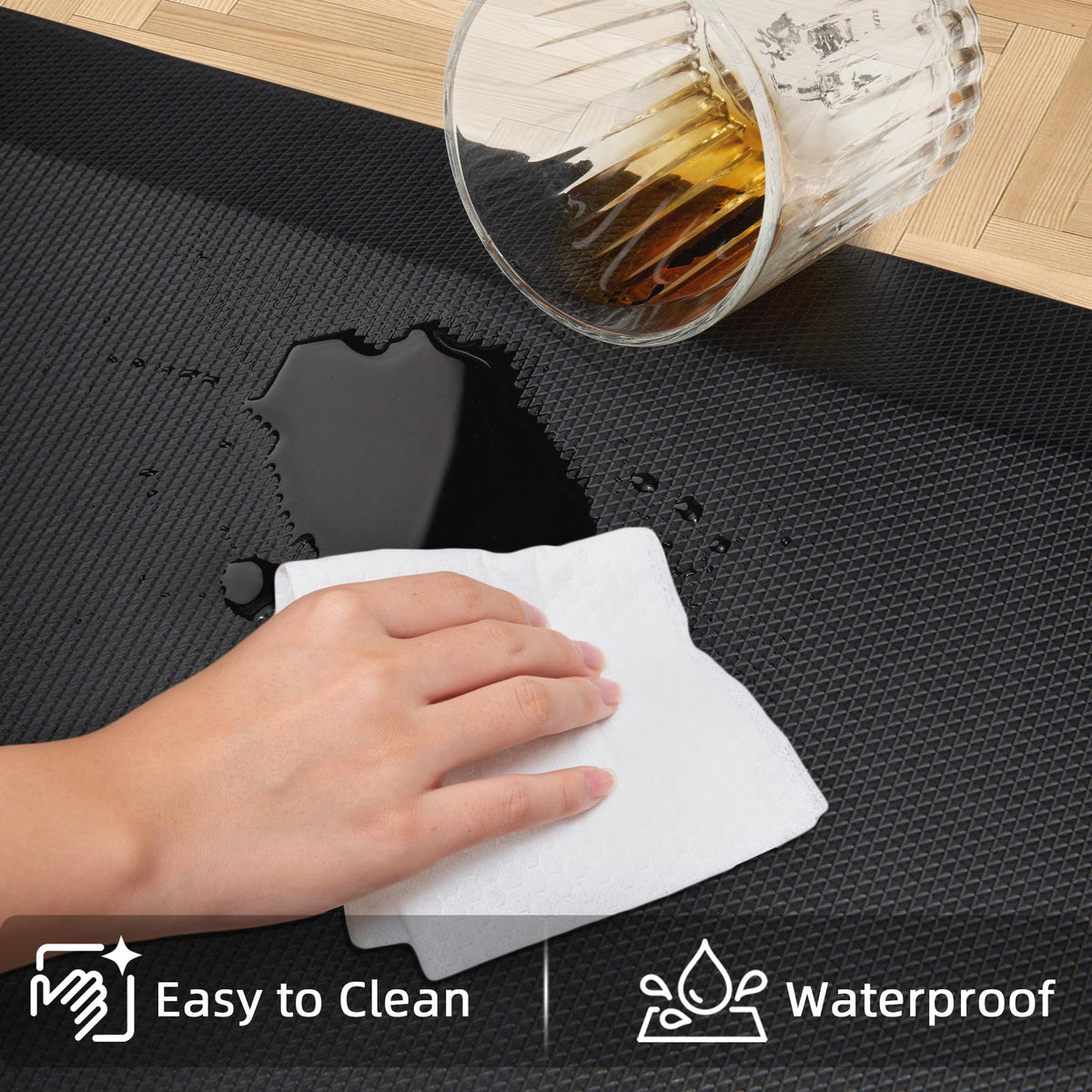 Tyrot anti-fatigue mat with non-slip bottom improves safety on floors.