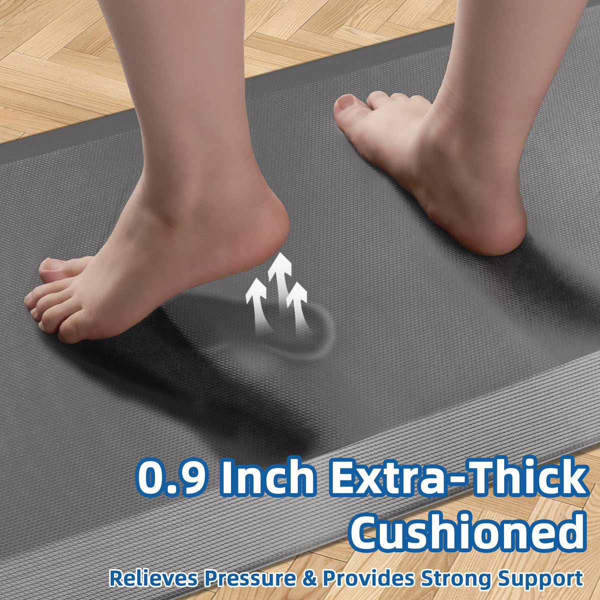 Tyrot non-slip bottom keeps the mat secure on smooth floors for safer standing
