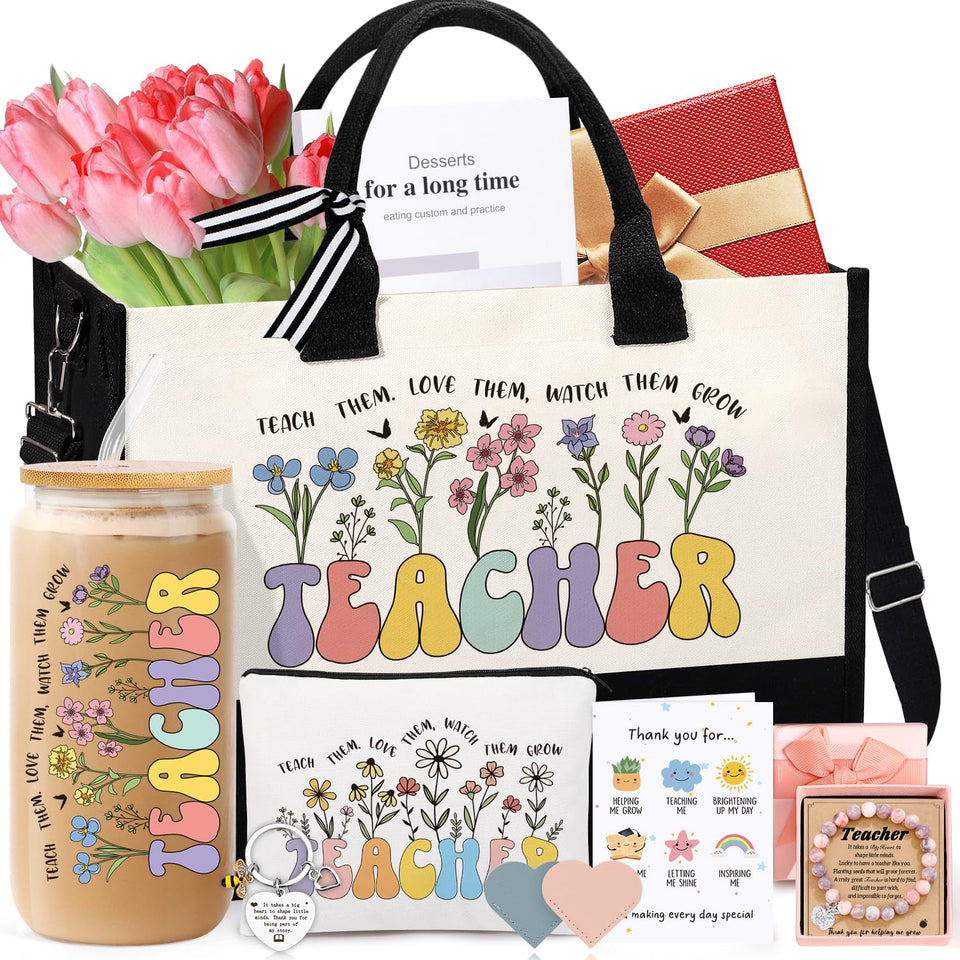 UAREHIBY tote bag for teachers with bright monogram for daily classroom use.