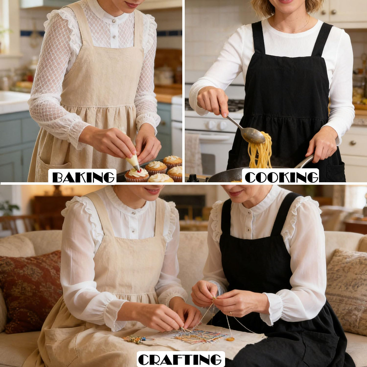 Uaussi cross-back strap design reduces neck strain while cooking.