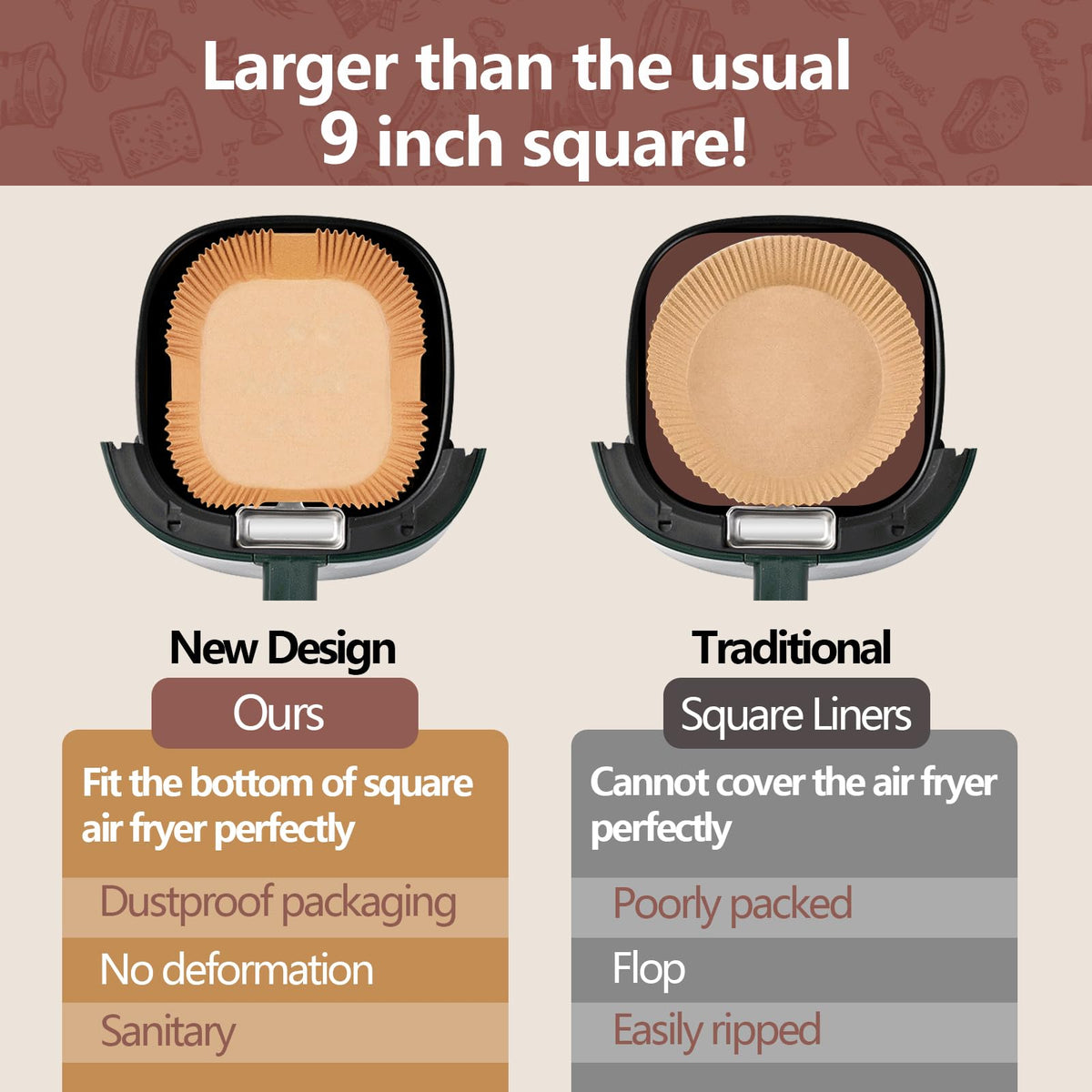 UBeesize liner resists heat up to 450°F for reliable frying.