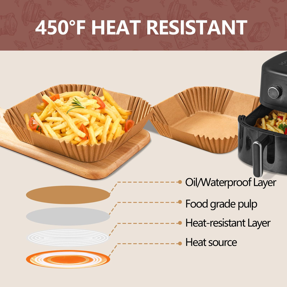 Square liners designed for 8-12 quart air fryers.