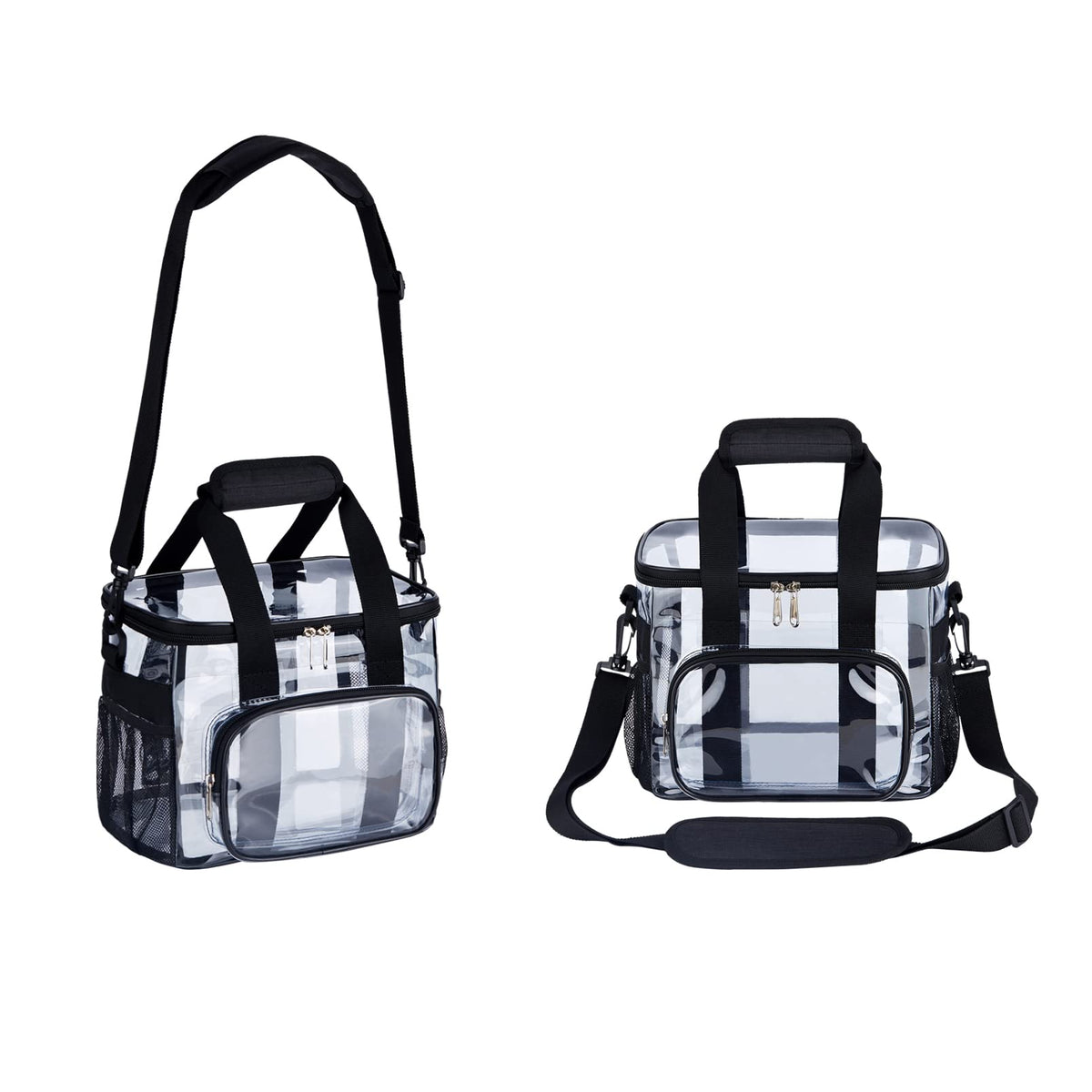 UEASE Clear Lunch Bag adjustable strap demonstrates versatile wear for work or school.
