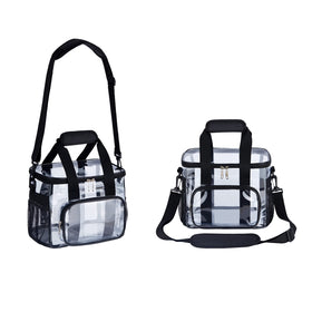 UEASE Clear Lunch Bag adjustable strap demonstrates versatile wear for work or school.