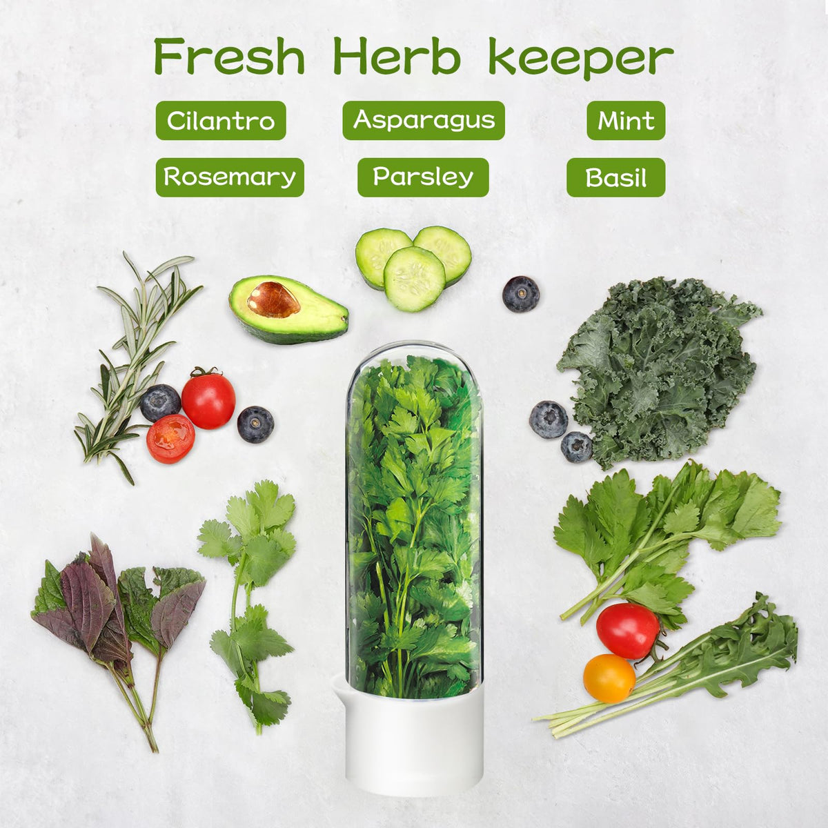 UEOZ herb saver pod preserves greens for up to three weeks in fridge.