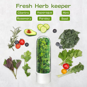 UEOZ herb saver pod preserves greens for up to three weeks in fridge.