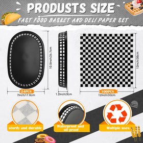 Uiifan black checkered deli liners paired with baskets for oil-free serving