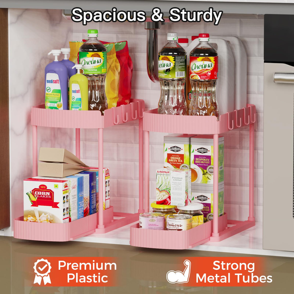 Ukeetap sturdy thick plastic and metal frame supports heavier items.
