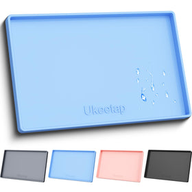 Ukeetap extrathick silicone mat with raised edge in blue protecting floors from spills
