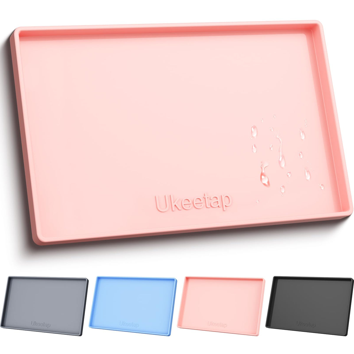 Ukeetap extra thick silicone mat with raised edge in pink protecting floors from spills