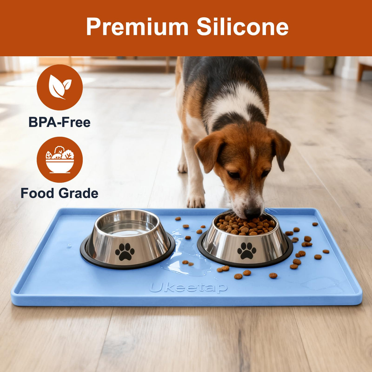 Non-slip silicone mat prevents sliding on the floor