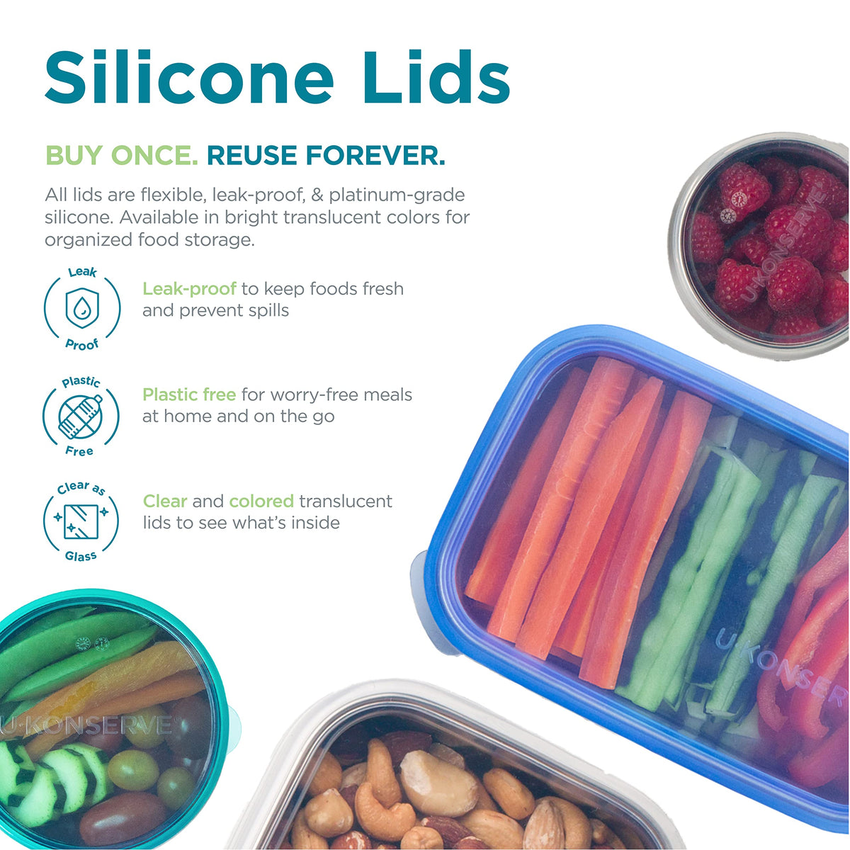 U Konserve nesting design, stackable for organized fridge and cupboard storage.