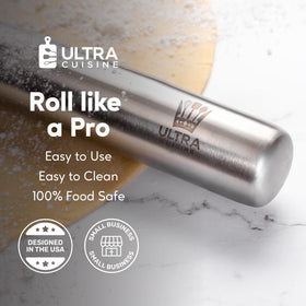 Ultra Cuisine dishwasher-safe rolling pin for quick cleanup after baking.