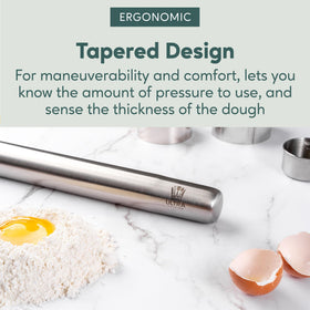 Ultra Cuisine freezable rolling pin keeps dough cool during rolling.