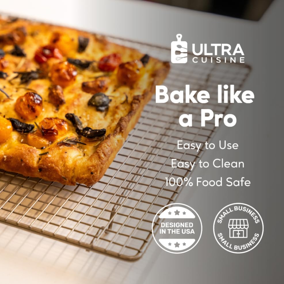 Ultra Cuisine half-sheet rack fits a 13x18 inch pan for cooling and finishing