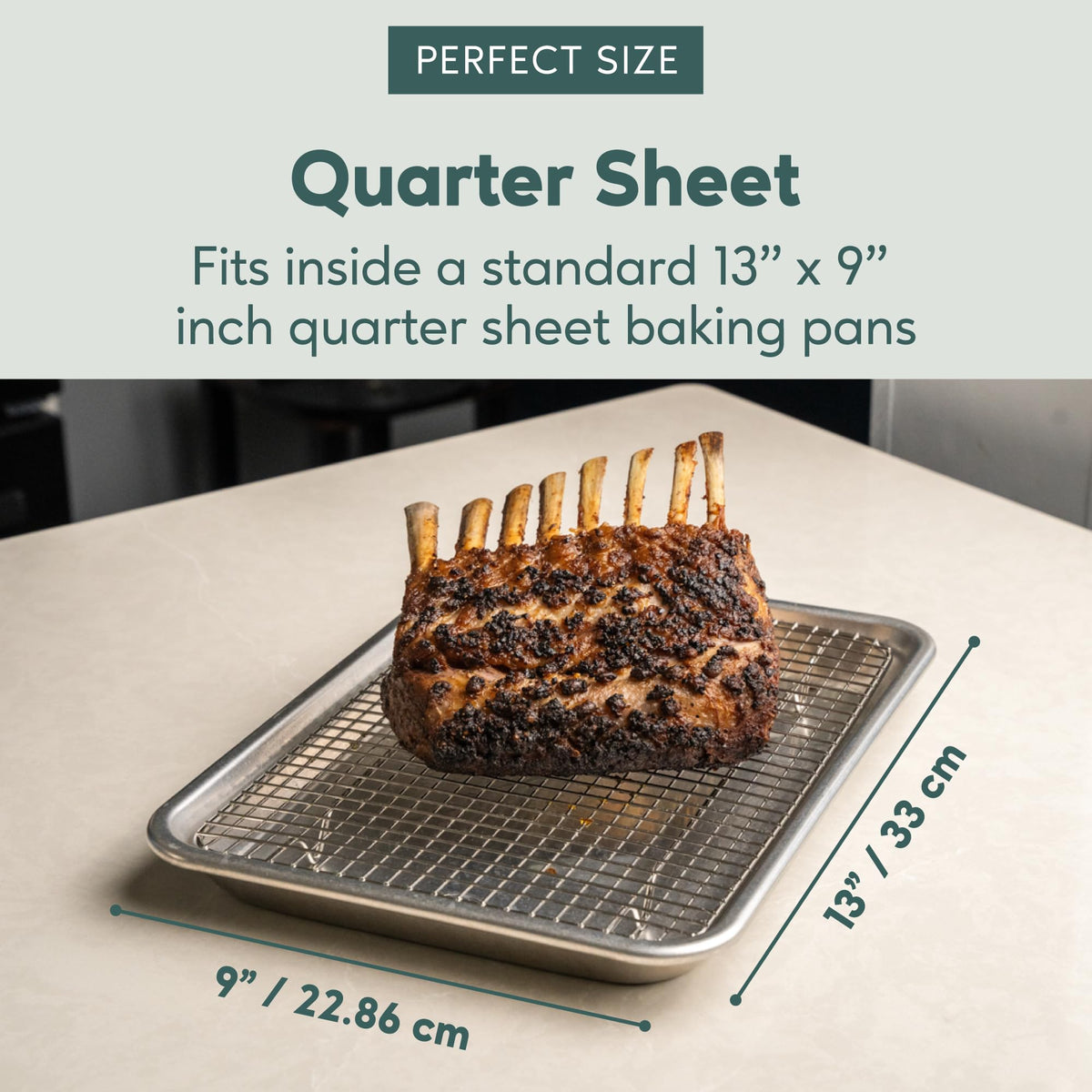 Ultra Cuisine oven-safe cooling rack rated to 575 degrees for various cooking methods.