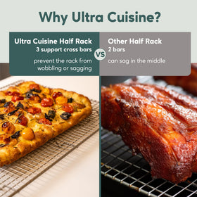 Ultra Cuisine wire cooling mesh shows 1-inch height for better air circulation.