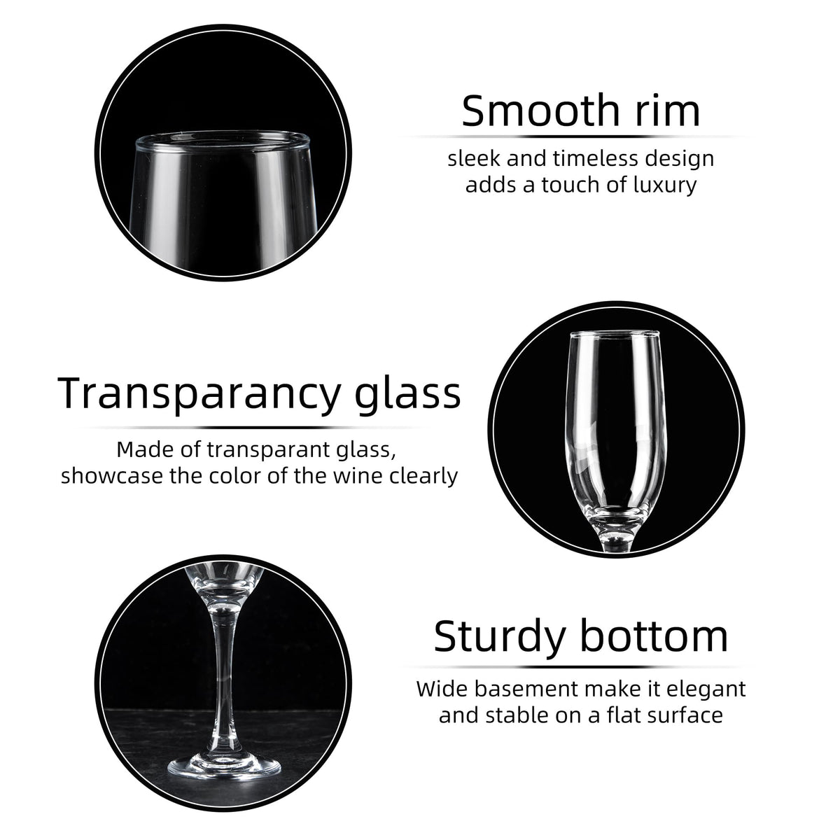 UMEIED champagne glasses hold 6 oz, ideal for balanced celebratory pours.