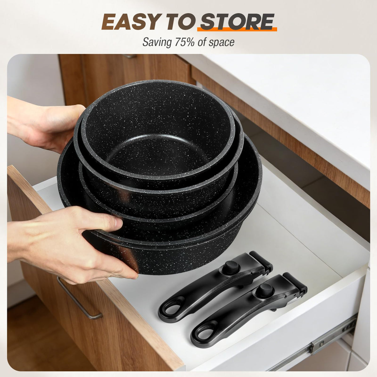 UMETRE stackable cookware saves space in cabinets and RVs.