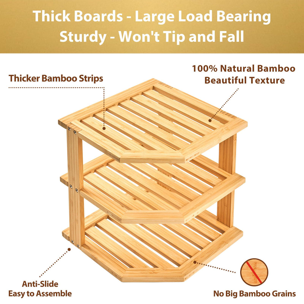 Umilife bamboo corner shelf shown in a cozy kitchen corner