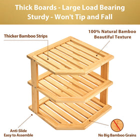 Umilife bamboo corner shelf shown in a cozy kitchen corner