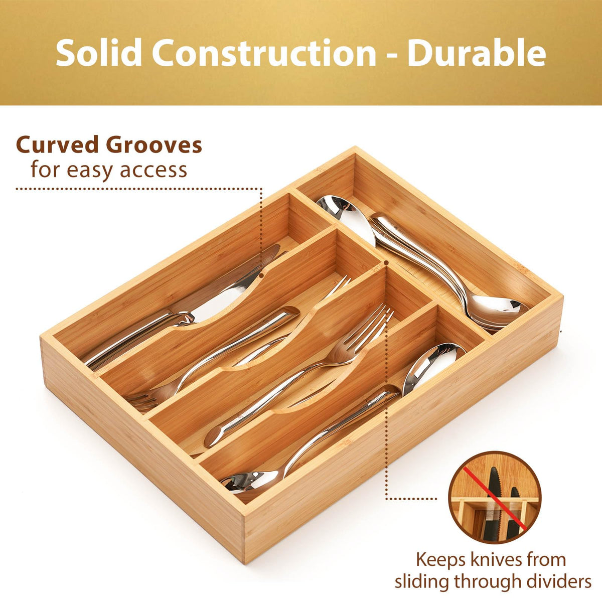 Umilife knife-safe design close-up demonstrates secure utensil storage.