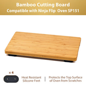Umilife cutting board with heat resistant, non-slip feet stabilizing on the counter