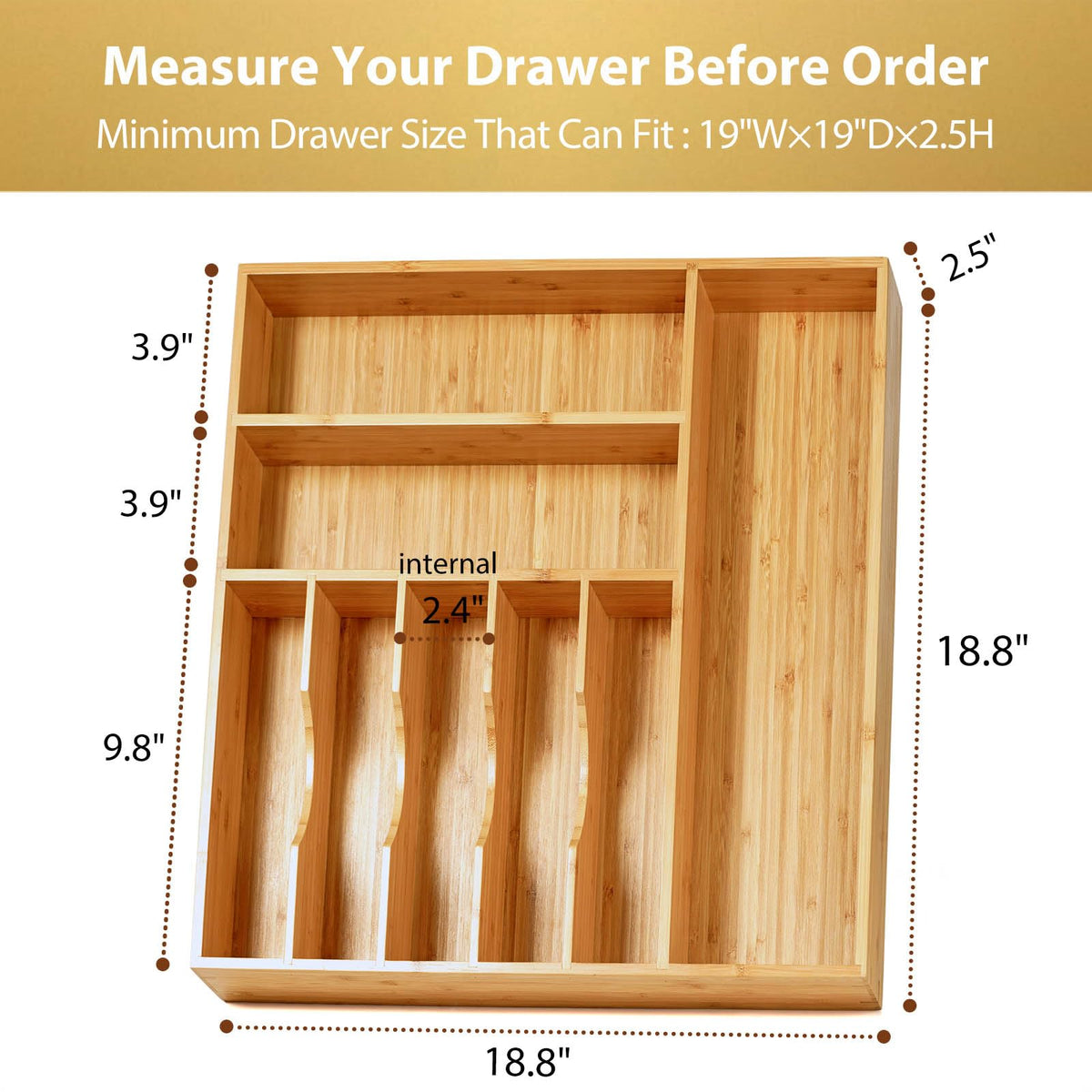 Umilife bamboo organizer silicone feet keep tray quiet and in place.