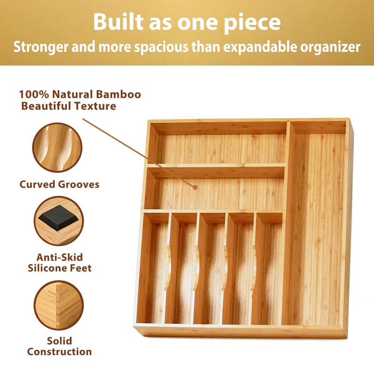 Umilife one-piece bamboo drawer tray highlights sturdy construction and long-lasting organization