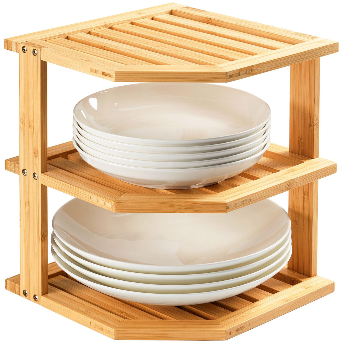 Umilife plate organizer in cabinet keeps plates neatly stacked and accessible