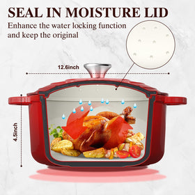 Lid of Umite Chef Dutch oven with tight seal to retain moisture for braises