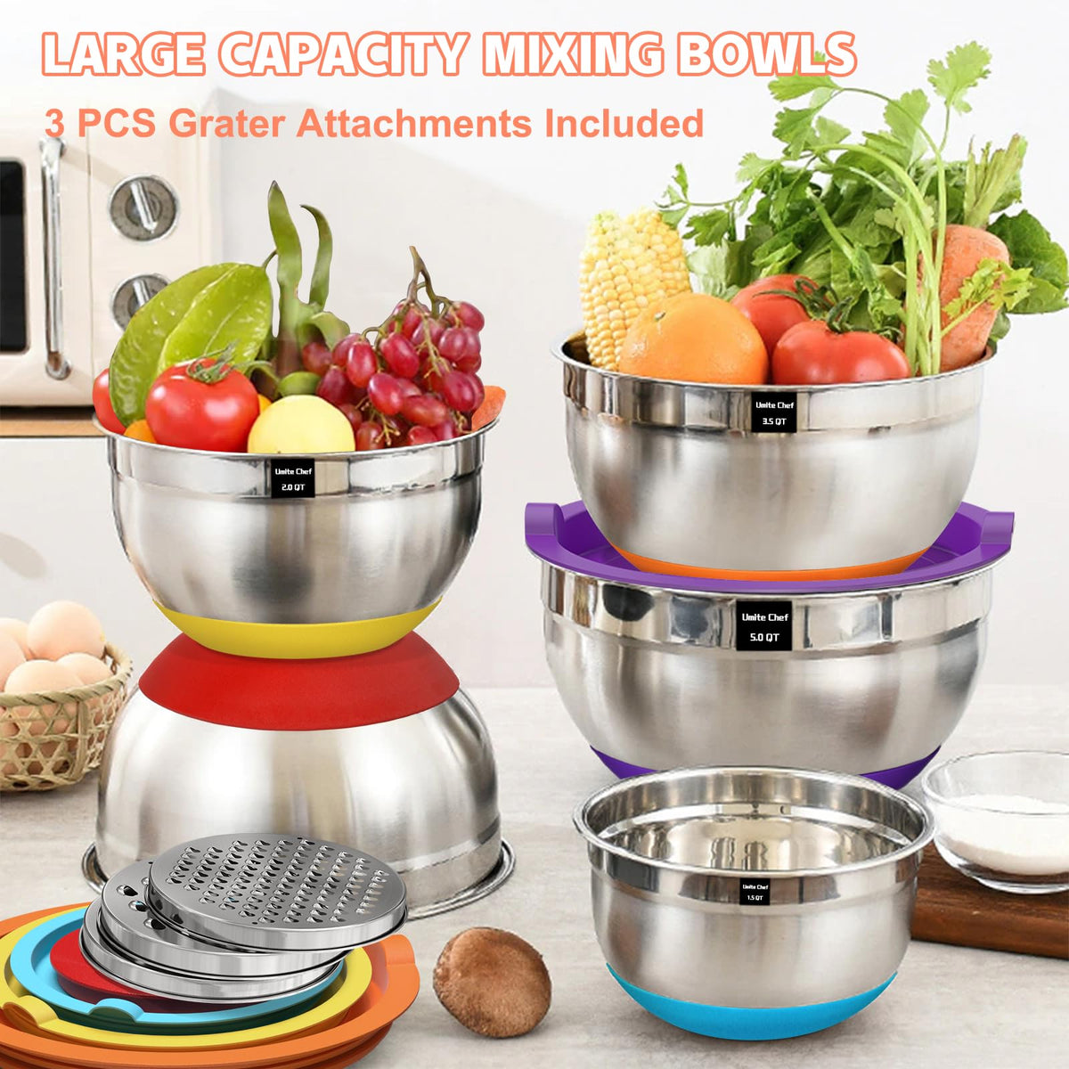 Umite Chef bowls with mirror interior and brushed exterior