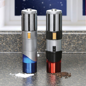 Uncanny Brands Star Wars Lightsaber salt pepper mills pack 2, gift-ready design for fans.