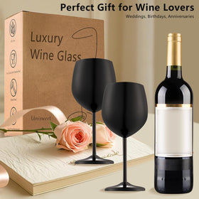 UNISWEET gift-ready stainless steel wine glasses ideal for housewarmings and celebrations.